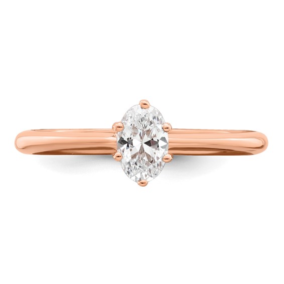 14k Rose Gold (Holds 1/2 carat (6x4mm) Oval) 6-Prong with .01 carat Diamond Leaf Design Semi-Mount Engagement Ring