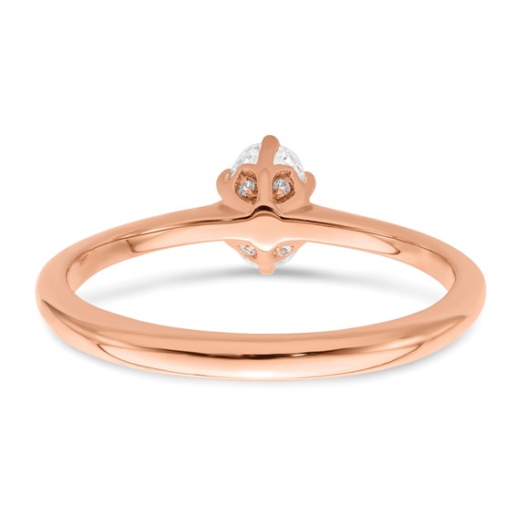 14k Rose Gold (Holds 1/2 carat (6x4mm) Oval) 6-Prong with .01 carat Diamond Leaf Design Semi-Mount Engagement Ring