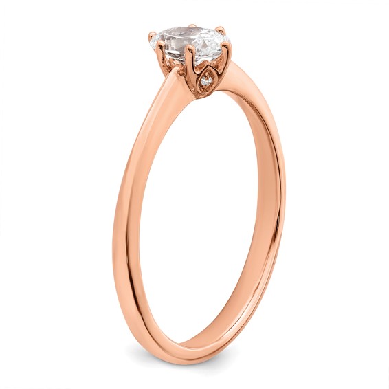 14k Rose Gold (Holds 1/2 carat (6x4mm) Oval) 6-Prong with .01 carat Diamond Leaf Design Semi-Mount Engagement Ring