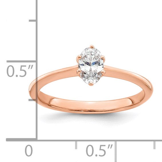 14k Rose Gold (Holds 1/2 carat (6x4mm) Oval) 6-Prong with .01 carat Diamond Leaf Design Semi-Mount Engagement Ring