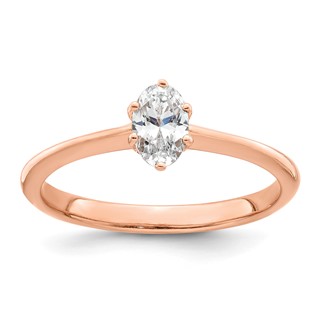 14k Rose Gold (Holds 1/2 carat (6x4mm) Oval) 6-Prong with .01 carat Diamond Leaf Design Semi-Mount Engagement Ring