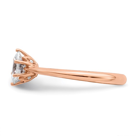 14k Rose Gold (Holds 3/4 carat (6.7x5mm) Oval) 6-Prong with .02 carat Diamond Leaf Design Semi-Mount Engagement Ring