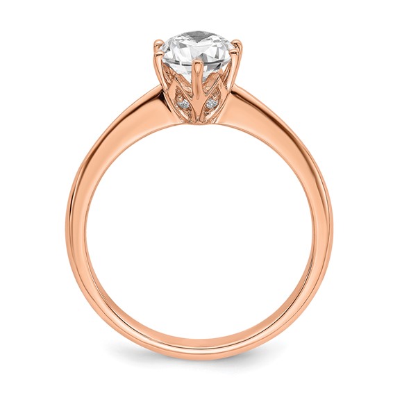 14k Rose Gold (Holds 1 carat (7x5mm) Oval) 6-Prong with .02 carat Diamond Leaf Design Semi-Mount Engagement Ring