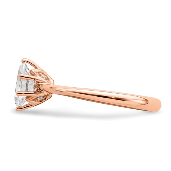 14k Rose Gold (Holds 1 carat (7x5mm) Oval) 6-Prong with .02 carat Diamond Leaf Design Semi-Mount Engagement Ring
