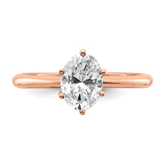 14k Rose Gold (Holds 1 carat (7x5mm) Oval) 6-Prong with .02 carat Diamond Leaf Design Semi-Mount Engagement Ring