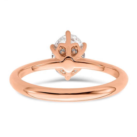 14k Rose Gold (Holds 1 carat (7x5mm) Oval) 6-Prong with .02 carat Diamond Leaf Design Semi-Mount Engagement Ring