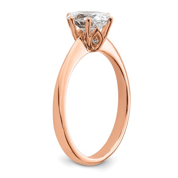 14k Rose Gold (Holds 1 carat (7x5mm) Oval) 6-Prong with .02 carat Diamond Leaf Design Semi-Mount Engagement Ring