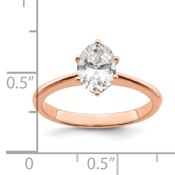 14k Rose Gold (Holds 1 carat (7x5mm) Oval) 6-Prong with .02 carat Diamond Leaf Design Semi-Mount Engagement Ring