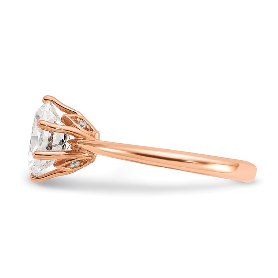 14k Rose Gold (Holds 1.5 carat (8x6mm) Oval) 6-Prong with .03 carat Diamond Leaf Design Semi-Mount Engagement Ring