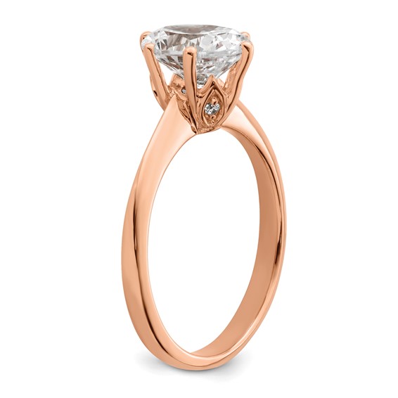 14k Rose Gold (Holds 1.5 carat (8x6mm) Oval) 6-Prong with .03 carat Diamond Leaf Design Semi-Mount Engagement Ring