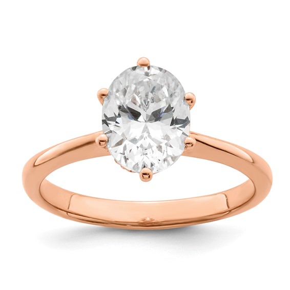 14k Rose Gold (Holds 1.5 carat (8x6mm) Oval) 6-Prong with .03 carat Diamond Leaf Design Semi-Mount Engagement Ring