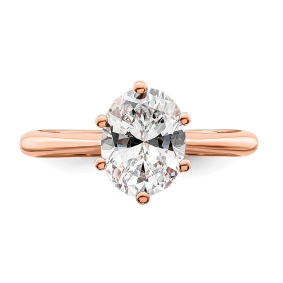 14k Rose Gold (Holds 2 carat (8.5x6.5mm) Oval) 6-Prong with 1/20 carat Diamond Leaf Design Semi-Mount Engagement Ring