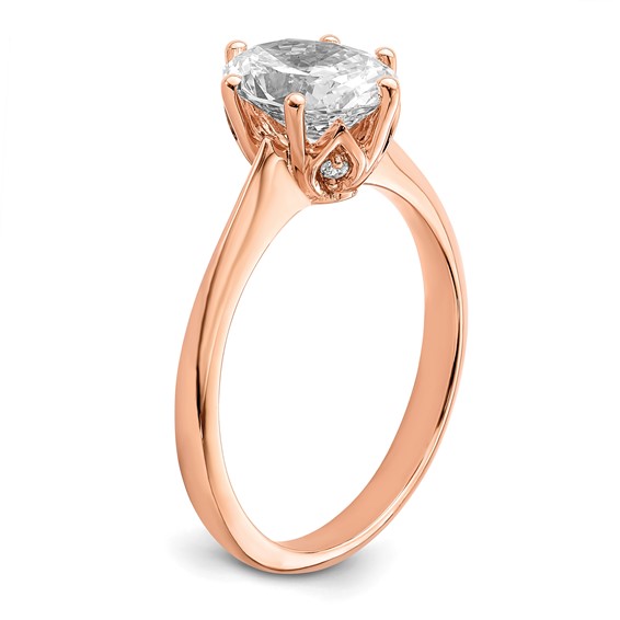 14k Rose Gold (Holds 2 carat (8.5x6.5mm) Oval) 6-Prong with 1/20 carat Diamond Leaf Design Semi-Mount Engagement Ring