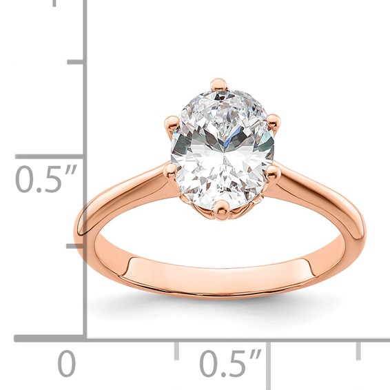 14k Rose Gold (Holds 2 carat (8.5x6.5mm) Oval) 6-Prong with 1/20 carat Diamond Leaf Design Semi-Mount Engagement Ring