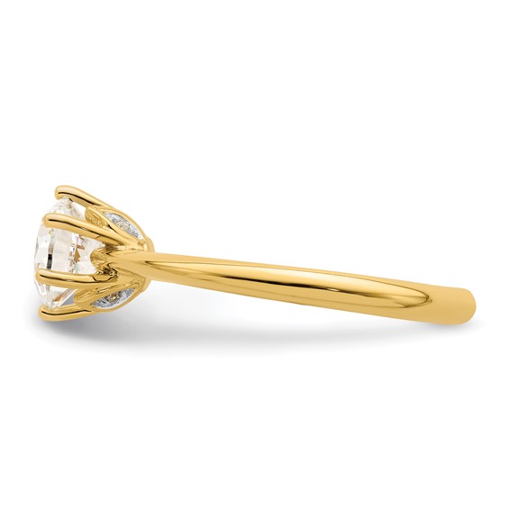 14k (Holds 1 carat (6.50 mm) Round) 6-Prong with .02 carat Diamond Leaf Design Semi-Mount Engagement Ring