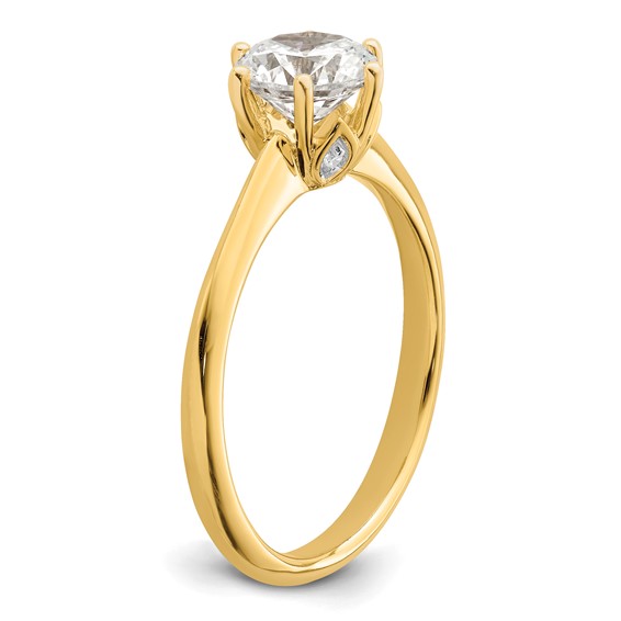 14k (Holds 1 carat (6.50 mm) Round) 6-Prong with .02 carat Diamond Leaf Design Semi-Mount Engagement Ring