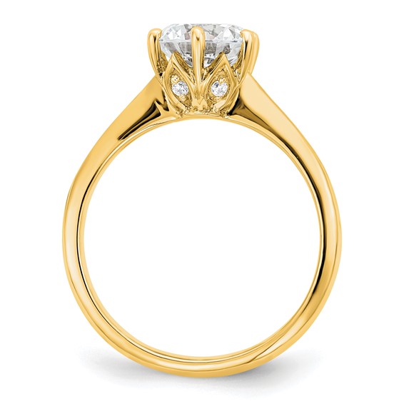 14k (Holds 1.25 carat (7.50 mm) Round) 4-Prong with .03 carat Diamond Leaf Design Semi-Mount Engagement Ring