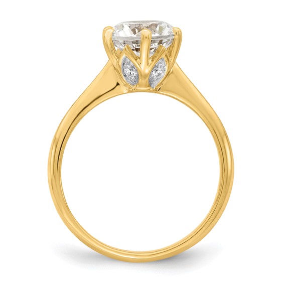 14k (Holds 2 carat (8.20 mm) Round) 4-Prong with 1/20 carat Diamond Leaf Design Semi-Mount Engagement Ring