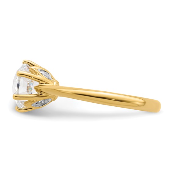 14k (Holds 2 carat (8.20 mm) Round) 4-Prong with 1/20 carat Diamond Leaf Design Semi-Mount Engagement Ring