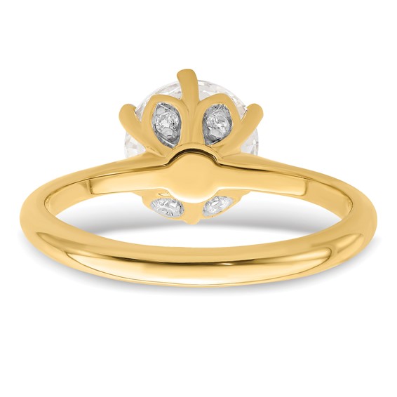 14k (Holds 2 carat (8.20 mm) Round) 4-Prong with 1/20 carat Diamond Leaf Design Semi-Mount Engagement Ring