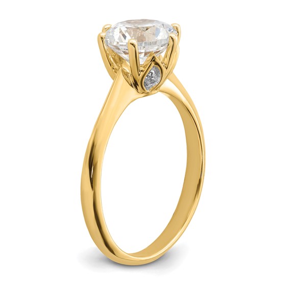 14k (Holds 2 carat (8.20 mm) Round) 4-Prong with 1/20 carat Diamond Leaf Design Semi-Mount Engagement Ring