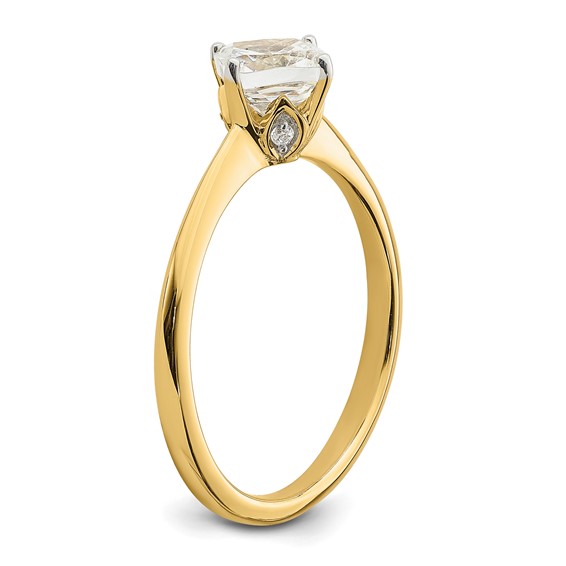 14k (Holds 1 carat (6.00 mm) Cushion-cut) 4-Prong with .03 carat Diamond Leaf Design Semi-Mount Engagement Ring