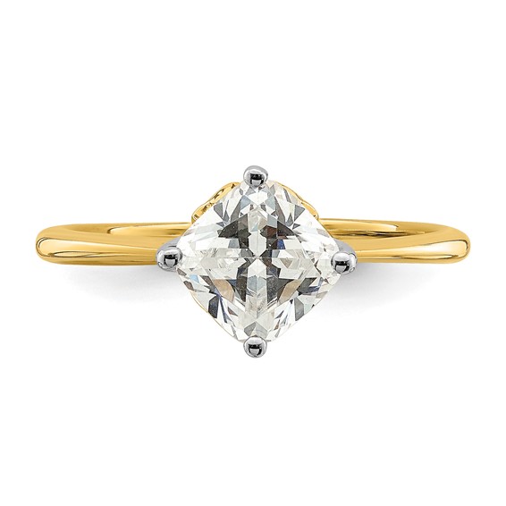 14k (Holds 1.5 carat (7.00 mm) Cushion-cut) 4-Prong with 1/20 carat Diamond Leaf Design Semi-Mount Engagement Ring