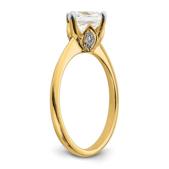 14k (Holds 1.5 carat (7.00 mm) Cushion-cut) 4-Prong with 1/20 carat Diamond Leaf Design Semi-Mount Engagement Ring