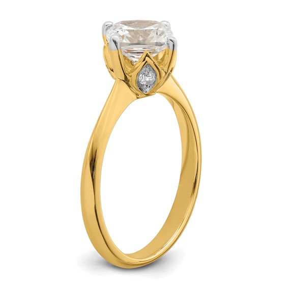 14k (Holds 2 carat (7.60 mm) Cushion-cut) 4-Prong with 1/15 carat Diamond Leaf Design Semi-Mount Engagement Ring
