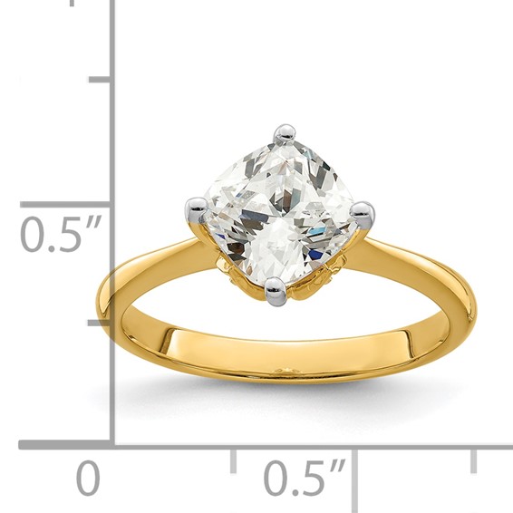 14k (Holds 2 carat (7.60 mm) Cushion-cut) 4-Prong with 1/15 carat Diamond Leaf Design Semi-Mount Engagement Ring