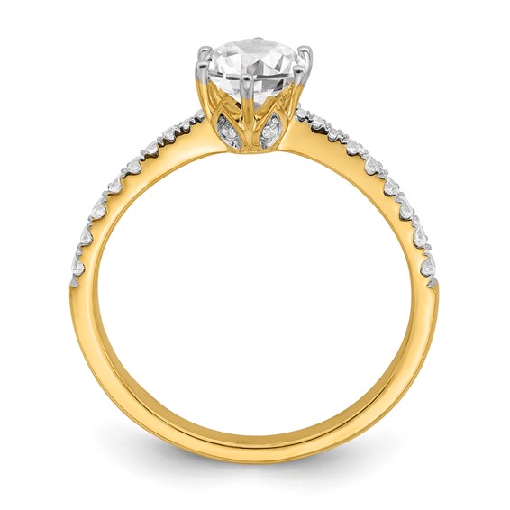 14k Gold Leaf Design (Holds 3/4 carat (5.8mm) Round Center) 1/4 carat Diamond Semi-Mount Engagement Ring