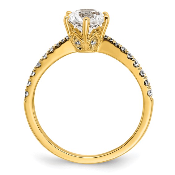 14k Gold Leaf Design (Holds 1 carat (6.5mm) Round Center) 1/4 carat Diamond Semi-Mount Engagement Ring