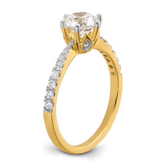 14k Gold Leaf Design (Holds 1 carat (6.5mm) Round Center) 1/4 carat Diamond Semi-Mount Engagement Ring
