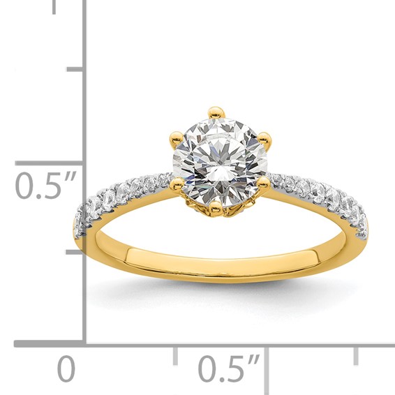 14k Gold Leaf Design (Holds 1 carat (6.5mm) Round Center) 1/4 carat Diamond Semi-Mount Engagement Ring