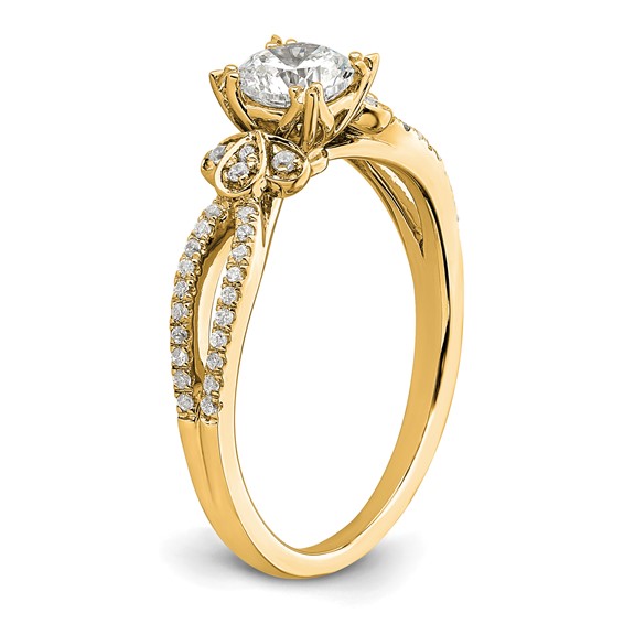 14k Split Shank (Holds 1/2 carat (5.2mm) Round Center) 1/6 carat Diamond Semi-Mount Engagement Ring