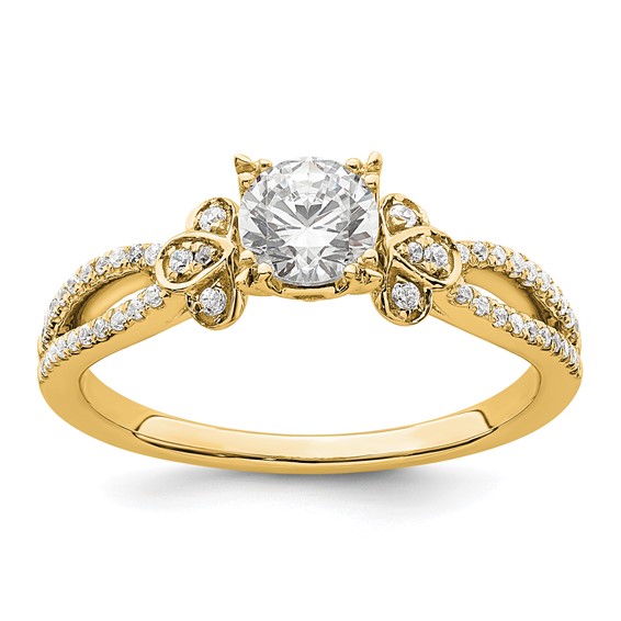 14k Split Shank (Holds 1/2 carat (5.2mm) Round Center) 1/6 carat Diamond Semi-Mount Engagement Ring