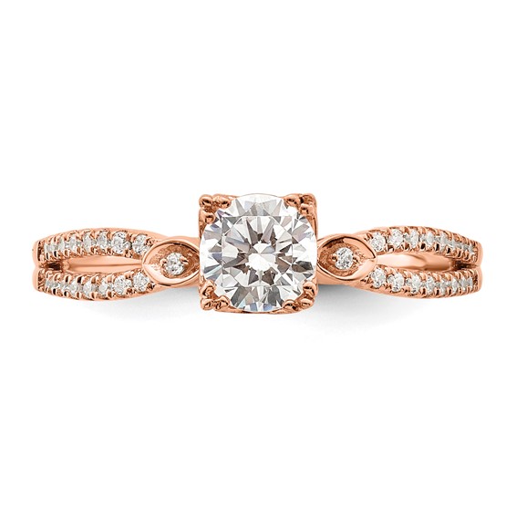 14K Rose Gold 2-Row (Holds 1/2 carat (5.2mm) Round Center) 1/8 carat Diamond Semi-Mount Engagment Ring