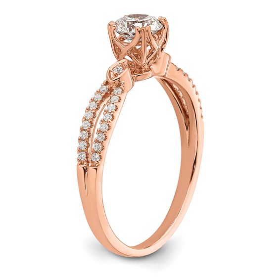 14K Rose Gold 2-Row (Holds 1/2 carat (5.2mm) Round Center) 1/8 carat Diamond Semi-Mount Engagment Ring
