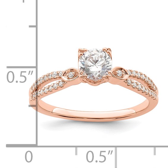 14K Rose Gold 2-Row (Holds 1/2 carat (5.2mm) Round Center) 1/8 carat Diamond Semi-Mount Engagment Ring