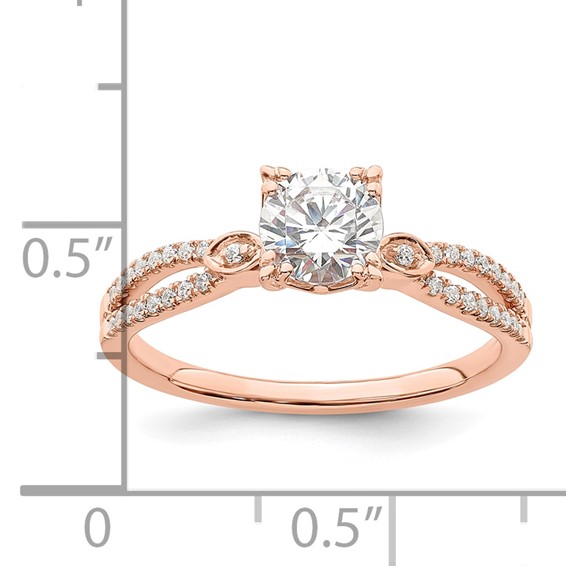 14K Rose Gold 2-Row (Holds 3/4 carat (5.8mm) Round Center) 1/8 carat Diamond Semi-Mount Engagment Ring