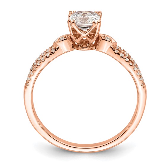 14k Rose Gold Split Shank (Holds 1/2 carat (4.9mm) Cushion Center) 1/8 carat Diamond Semi-Mount Engagement Ring