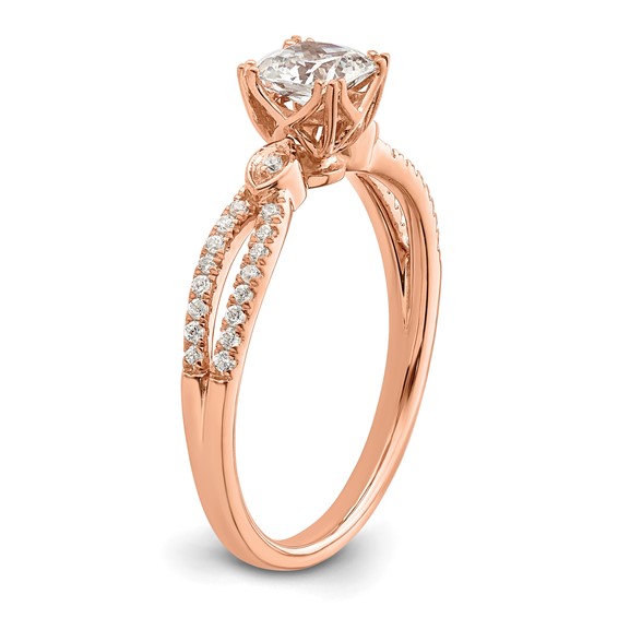 14k Rose Gold Split Shank (Holds 1/2 carat (4.9mm) Cushion Center) 1/8 carat Diamond Semi-Mount Engagement Ring