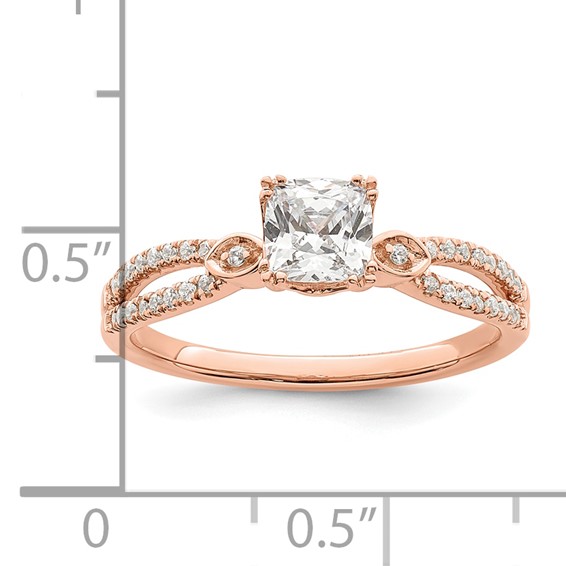 14k Rose Gold Split Shank (Holds 1/2 carat (4.9mm) Cushion Center) 1/8 carat Diamond Semi-Mount Engagement Ring