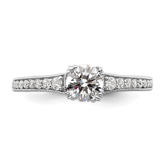 14k White Gold (Holds 1/2 carat (5.2mm) Round Center) 1/6 carat Diamond Semi-Mount Engagement Ring