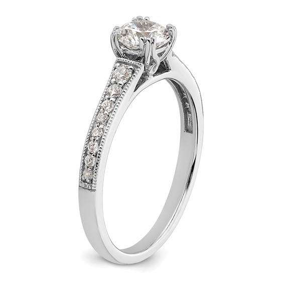 14k White Gold (Holds 1/2 carat (5.2mm) Round Center) 1/6 carat Diamond Semi-Mount Engagement Ring