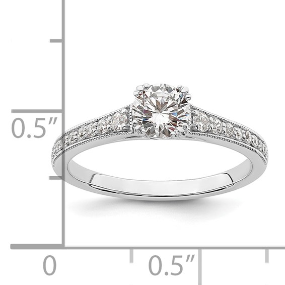 14k White Gold (Holds 1/2 carat (5.2mm) Round Center) 1/6 carat Diamond Semi-Mount Engagement Ring