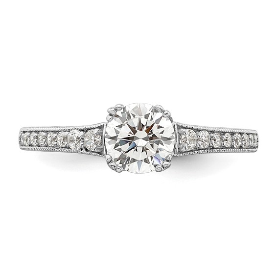 14k White Gold (Holds 3/4 carat (5.8mm) Round Center) 1/6 carat Diamond Semi-Mount Engagement Ring