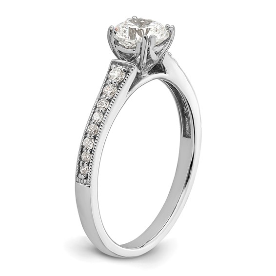14k White Gold (Holds 3/4 carat (5.8mm) Round Center) 1/6 carat Diamond Semi-Mount Engagement Ring