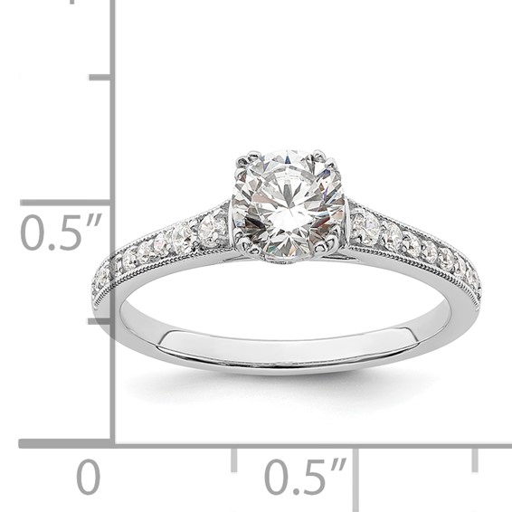 14k White Gold (Holds 3/4 carat (5.8mm) Round Center) 1/6 carat Diamond Semi-Mount Engagement Ring