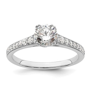 14k White Gold (Holds 3/4 carat (5.8mm) Round Center) 1/6 carat Diamond Semi-Mount Engagement Ring